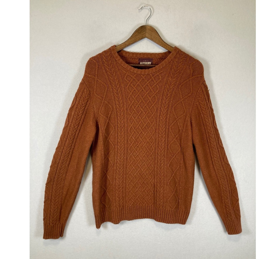 Preppy Alesbury Mens M Gingerbread Orange Cable Knit Crewneck Sweater MGS10301